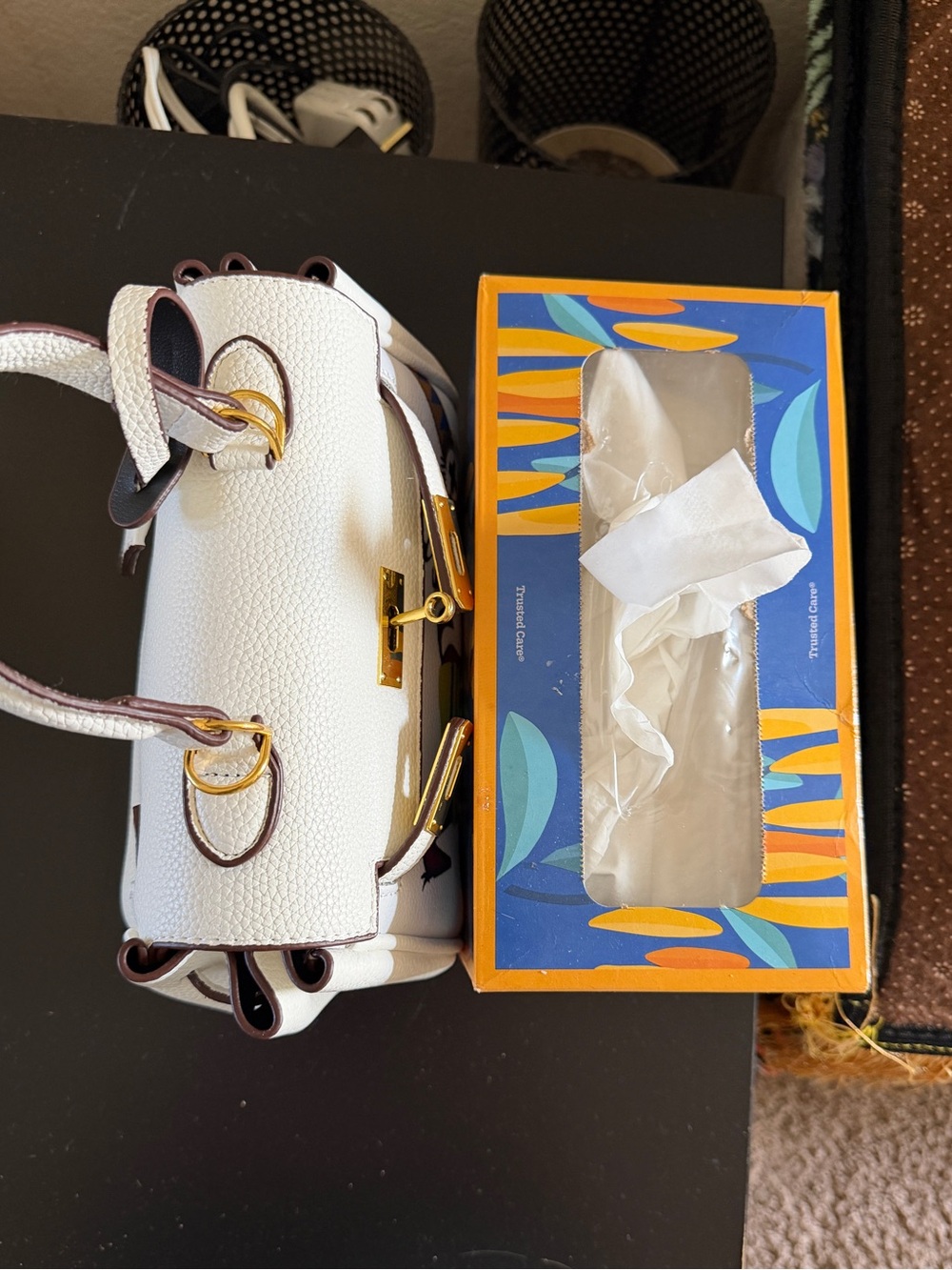 Source Unknown White Printed Top-Handle Satchel with Gold Hardware - Picture 6 of 7